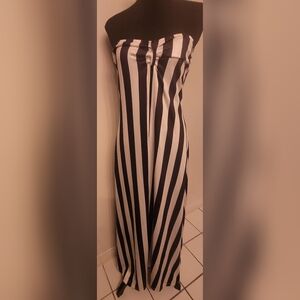 Black and White Striped Strapless Maxi Dress Beetlejuice Inspired